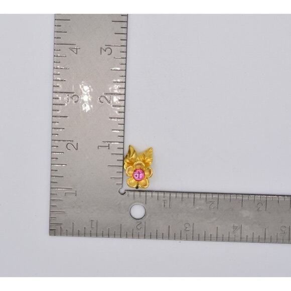 Givenchy Vintage Cabochon Flower Clip On Earrings Pink Brushed Gold Signed BinX - Picture 12 of 12